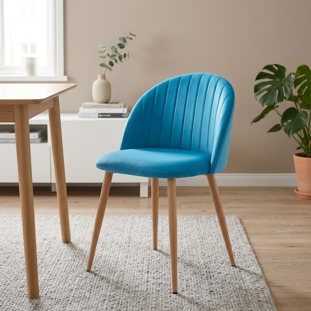 Silla de comedor en terciopelo azul turquesa