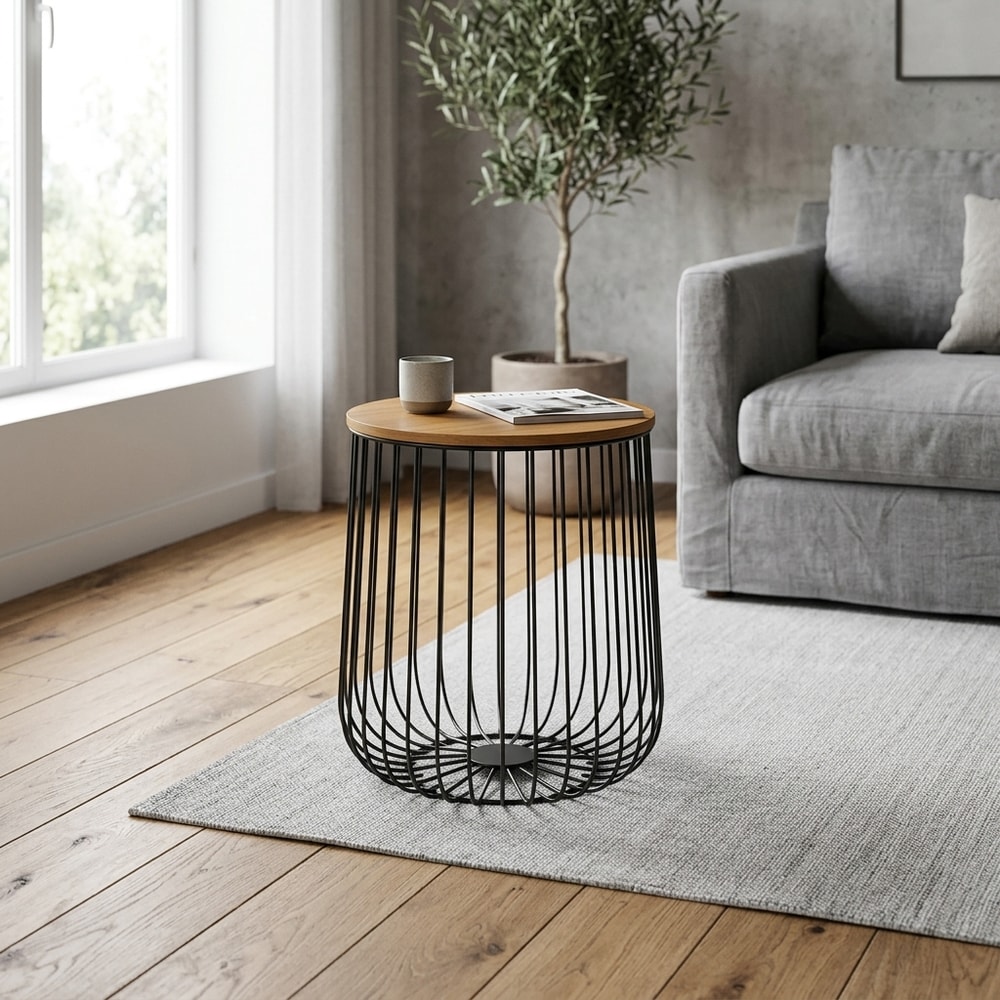 Mesa auxiliar redonda metal y madera