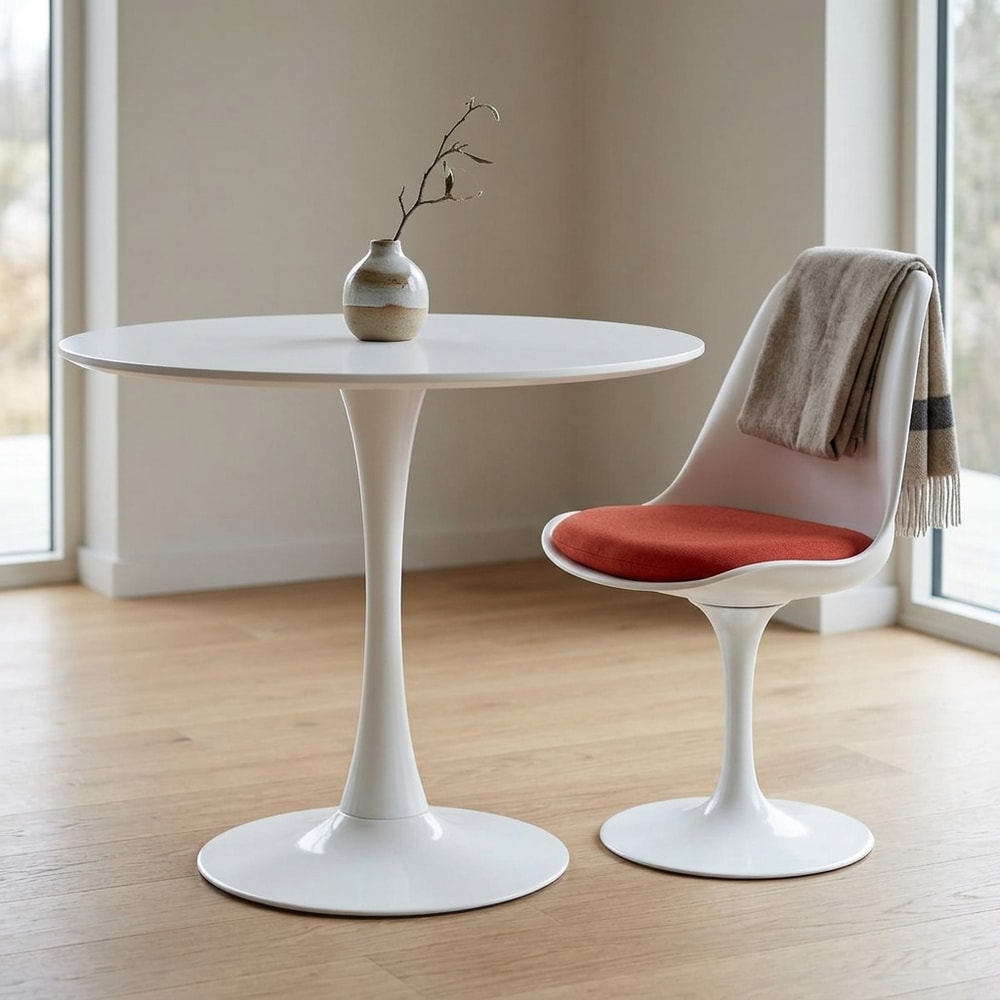 Mesa de comedor redonda lacada en blanco