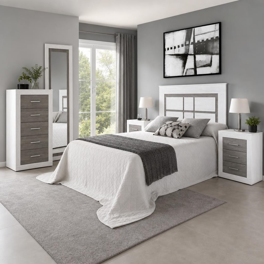 Dormitorio completo blanco y gris