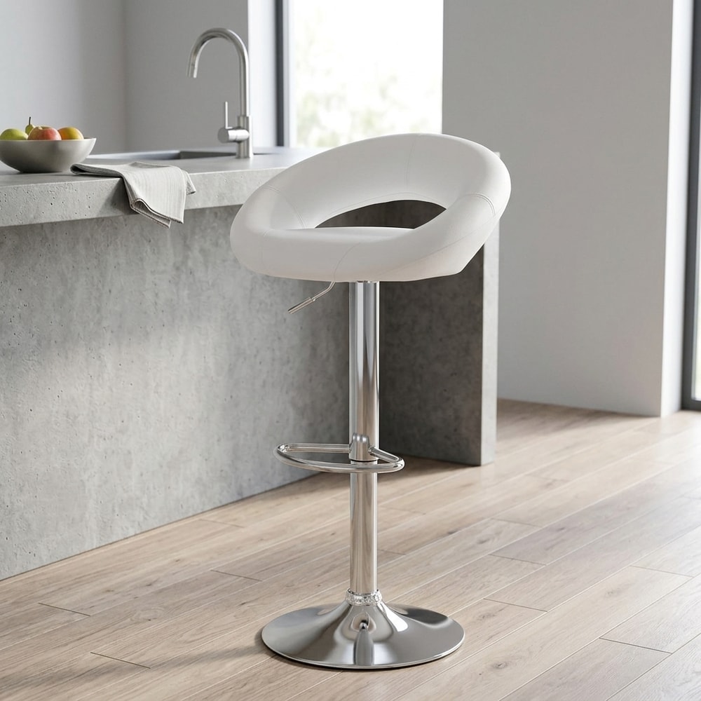 Taburete de bar regulable en similpiel blanca