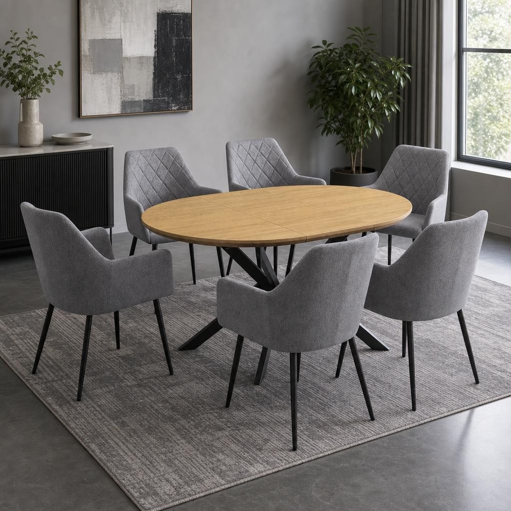 Conjunto comedor extensible 6 sillones grises