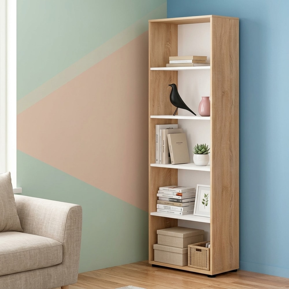 Estantería Alta Blanca y Madera de Diseño Moderno