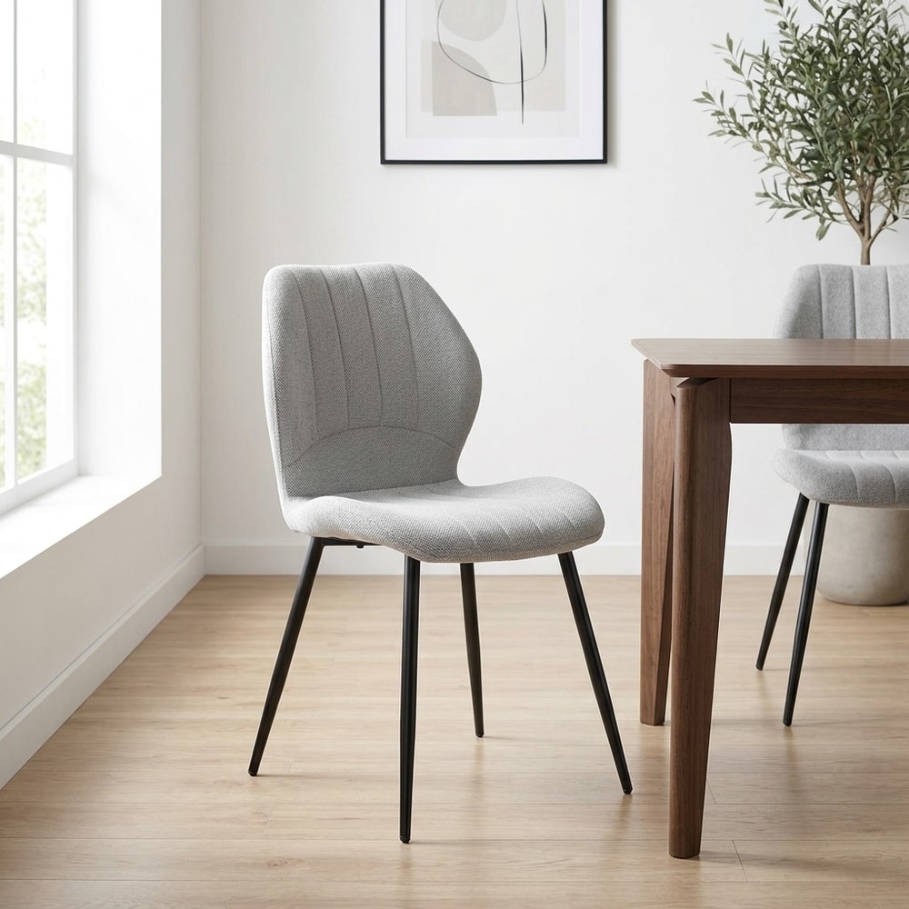 Silla Comedor Tapizada Gris Patas Metal
