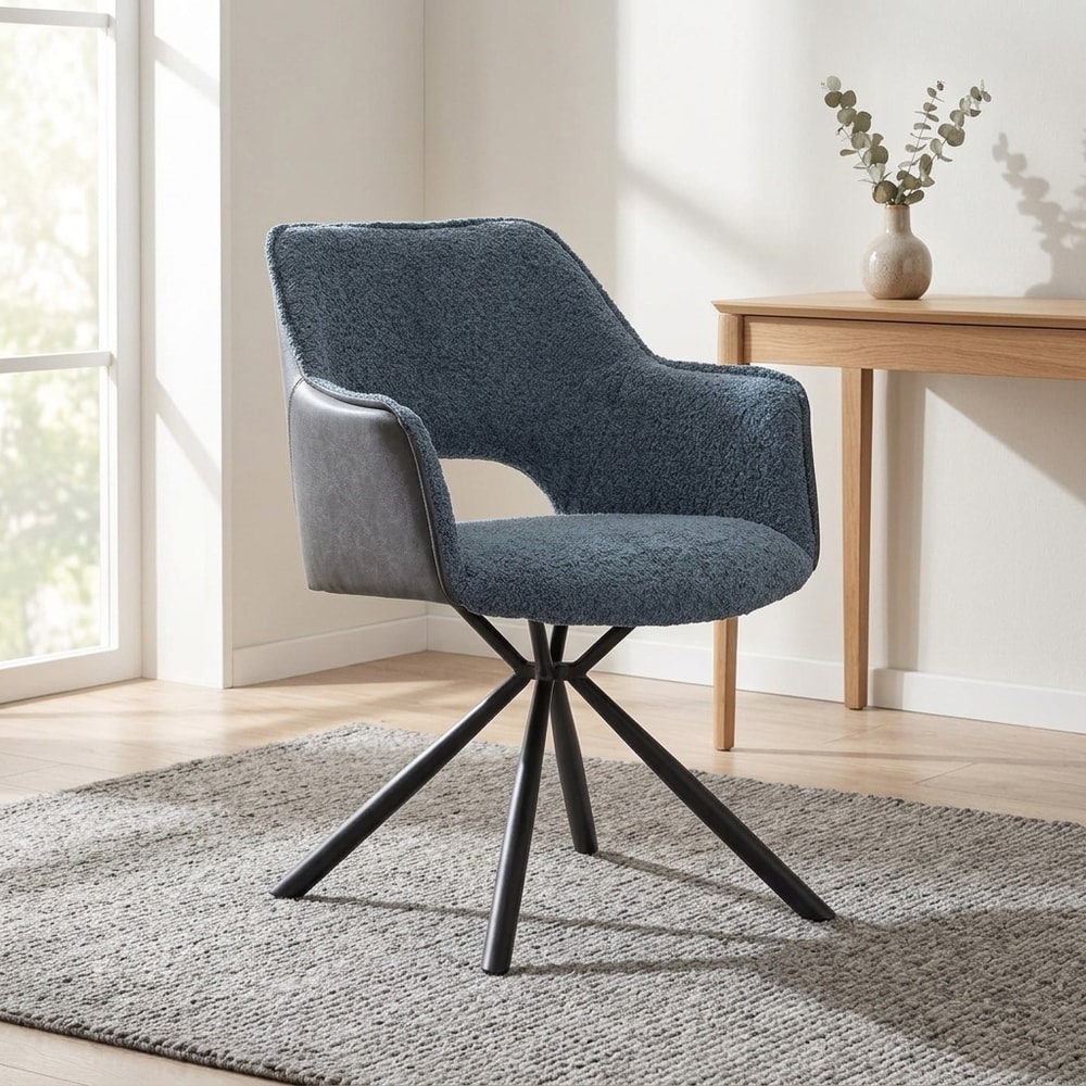 Silla de comedor moderna azul efecto borreguito