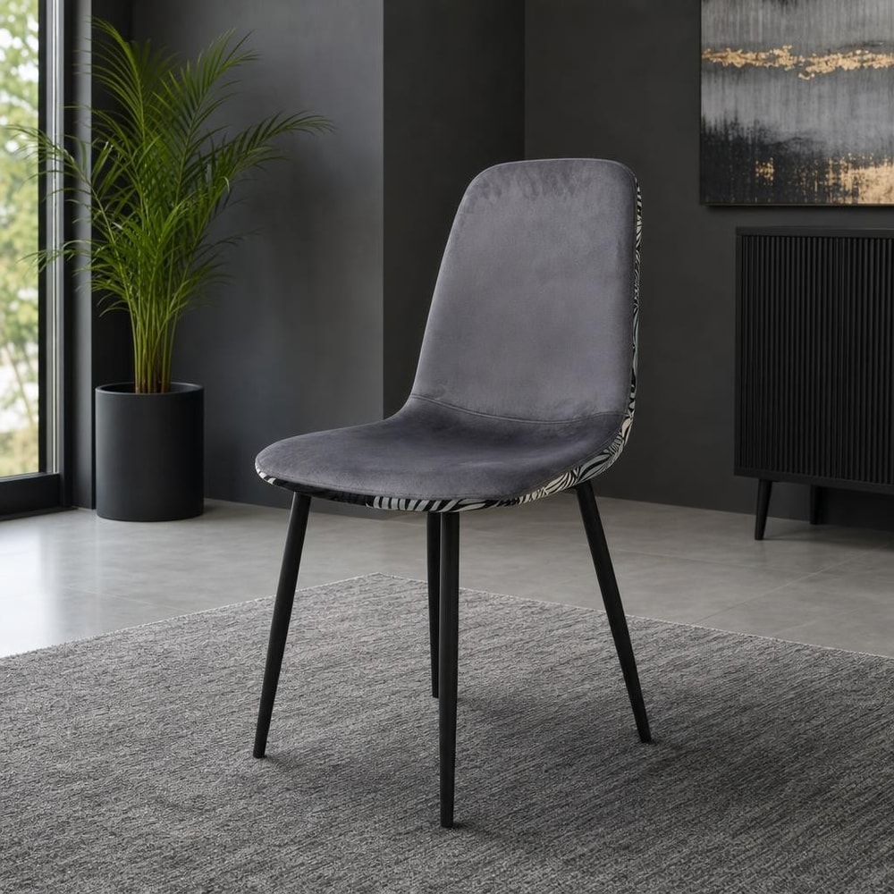 Silla de comedor gris con trasera floral
