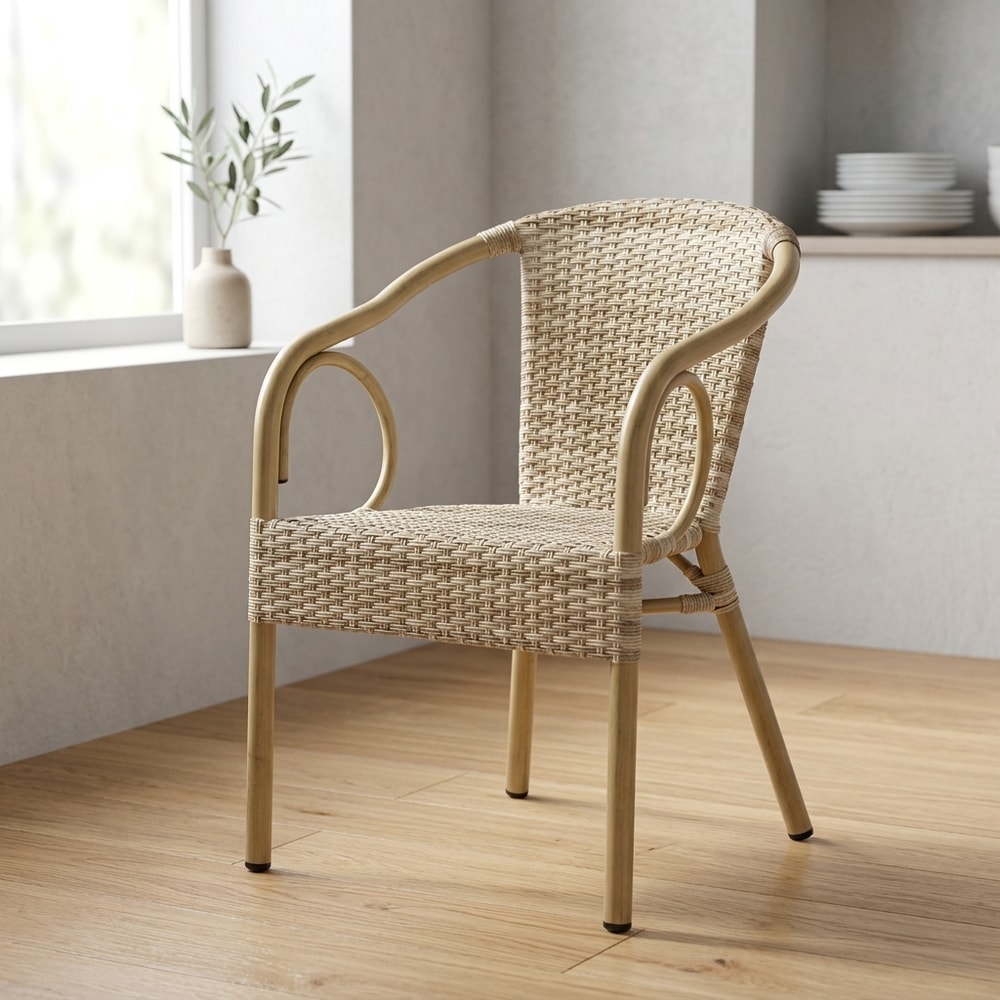 Sillón de jardín apilable en ratán beige