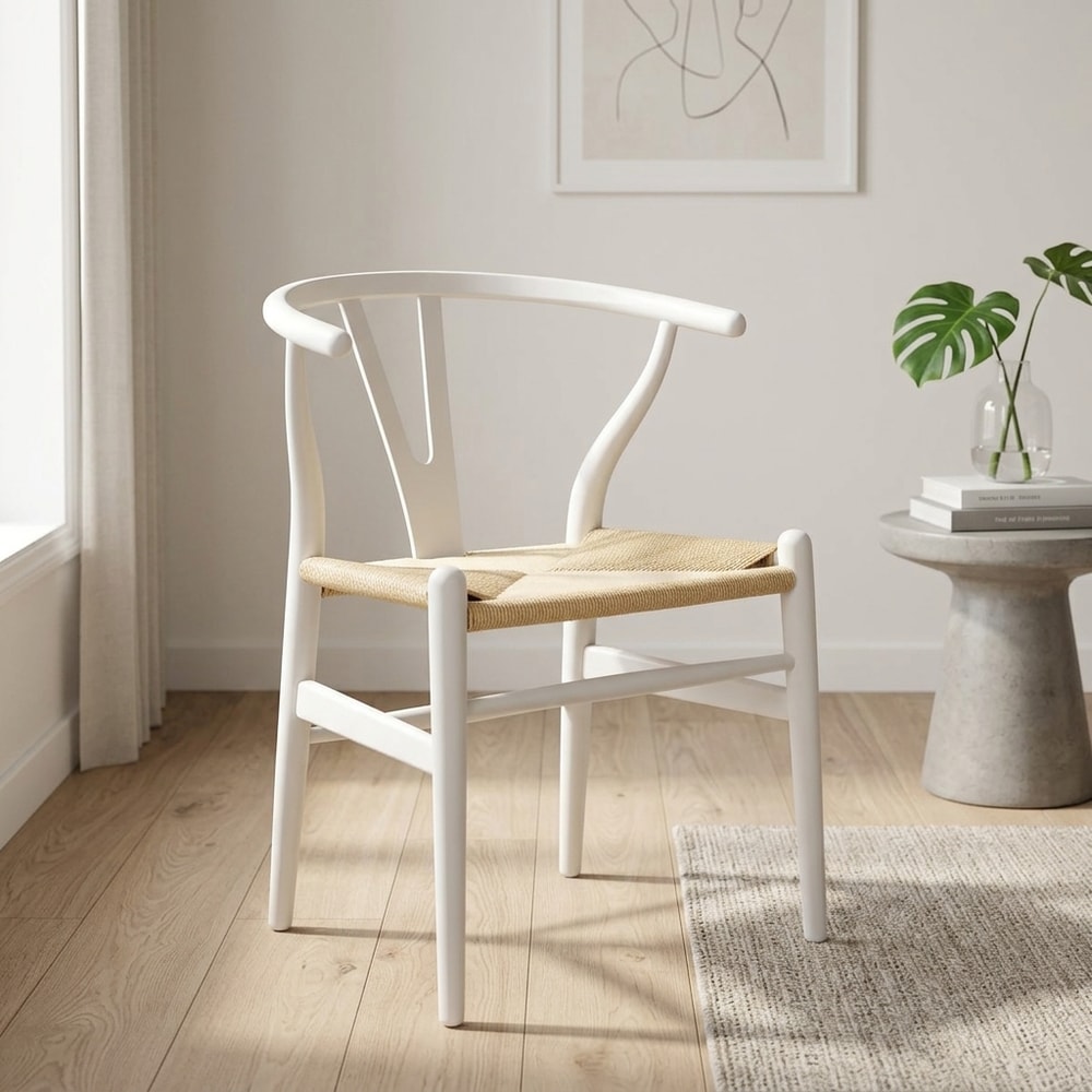 Silla de comedor blanca con asiento de fibra