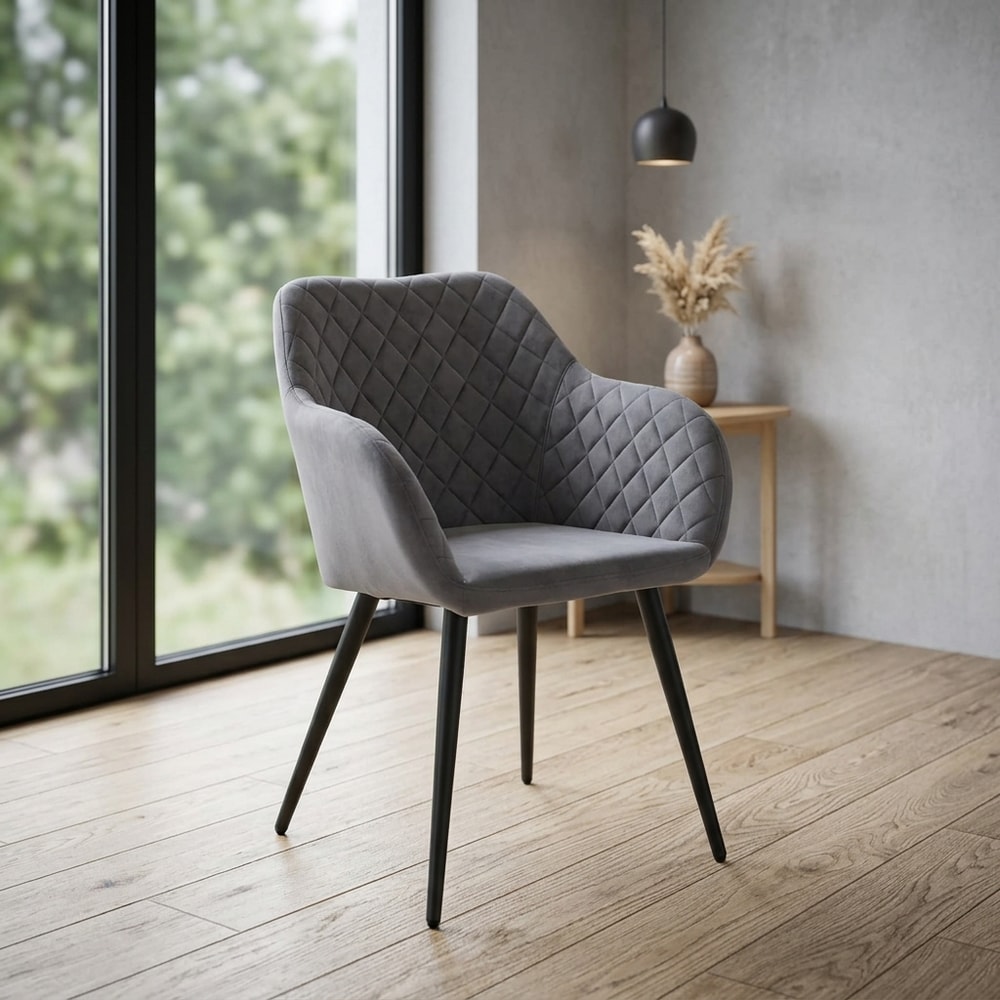 Sillón velvet gris oscuro con estructura metálica