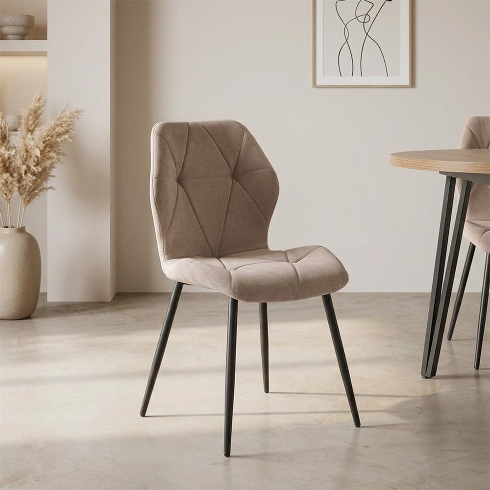 Silla de comedor tapizada beige patas negras
