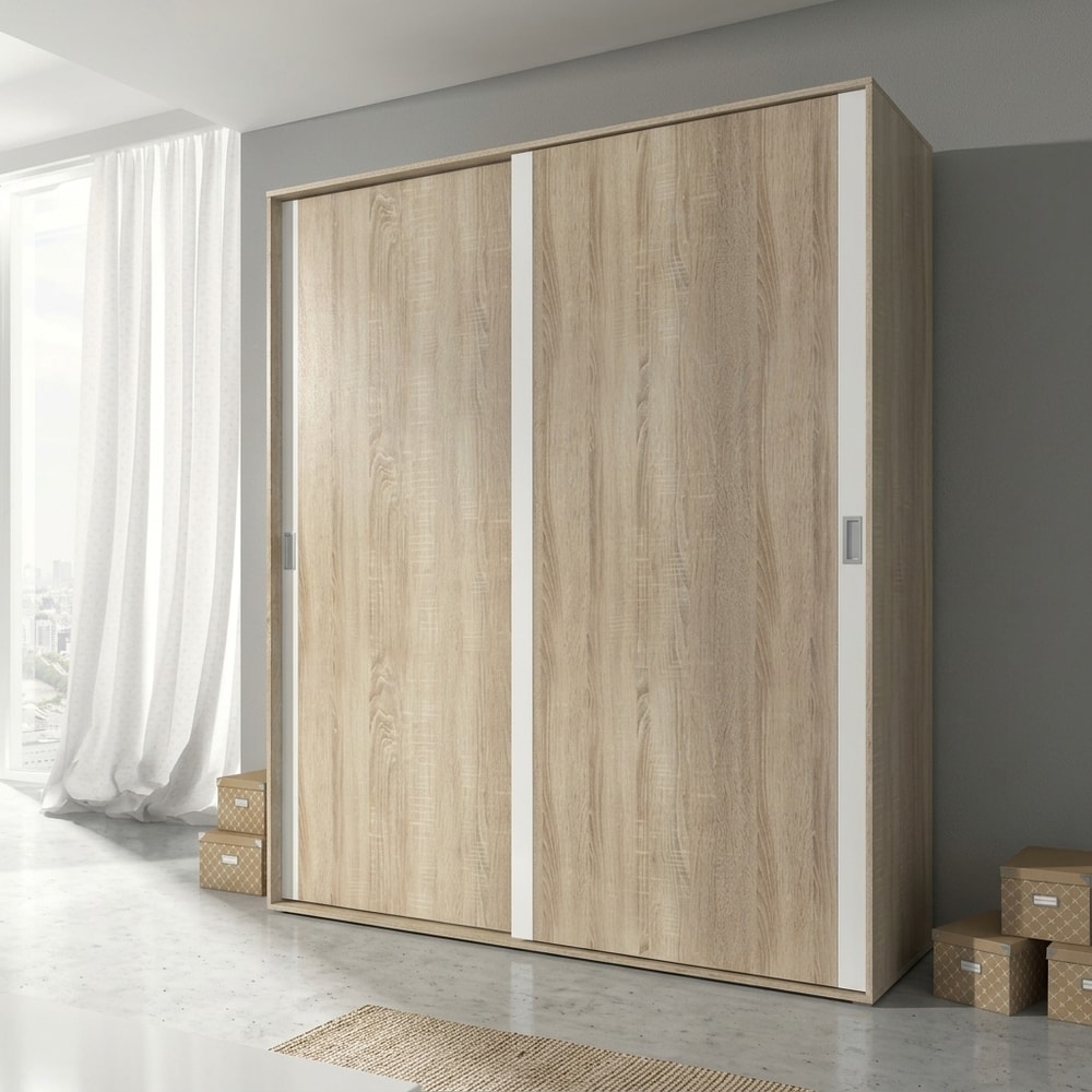 Armario de 2 puertas correderas roble y blanco