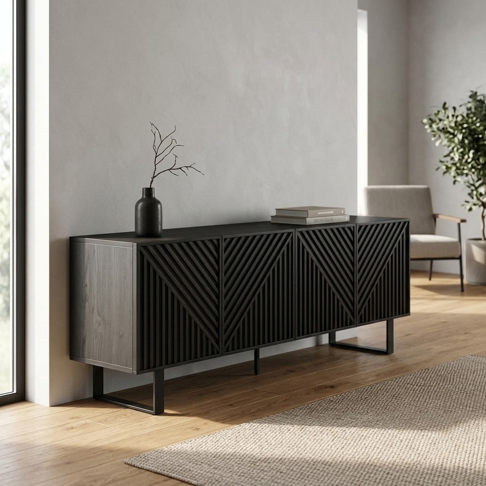 Mueble TV Negro con Diseño Geométrico y Metal