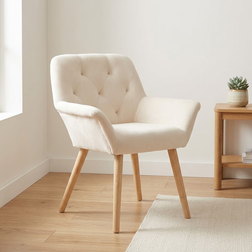 Silla de comedor tapizada crema con apoyabrazos