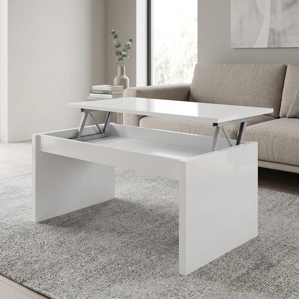 Mesa de Centro Elevable con Almacenaje Blanco