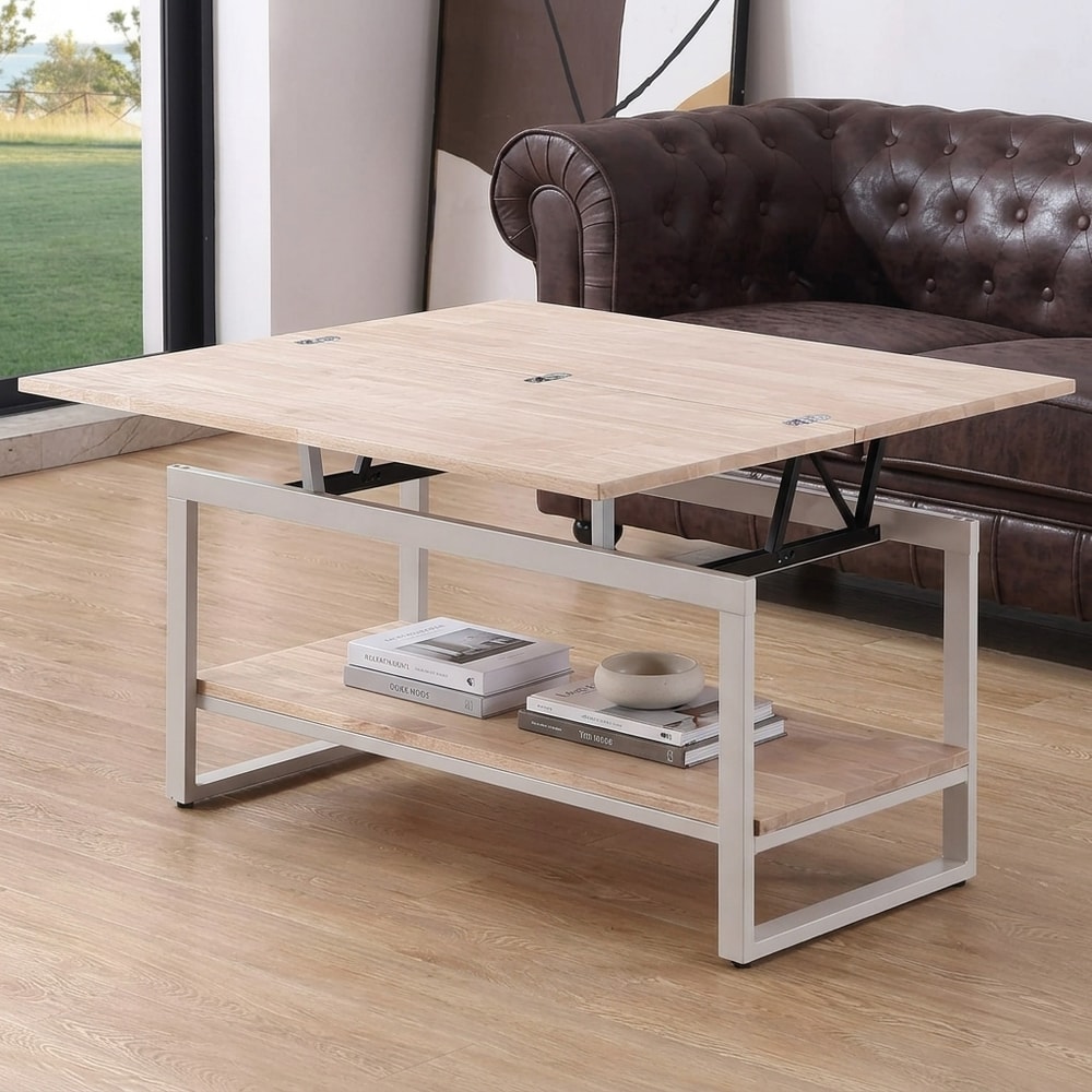 Mesa de centro elevable y extensible roble blanco