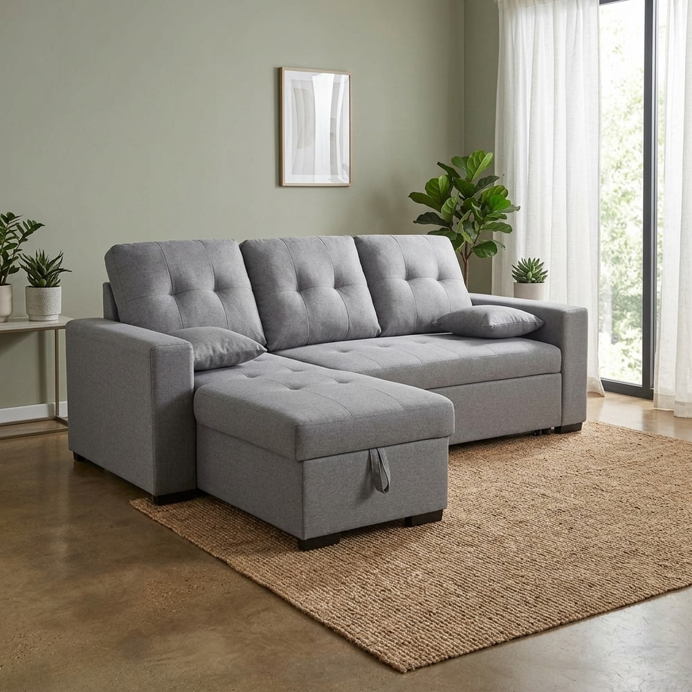 Sofá chaise longue cama con almacenaje gris