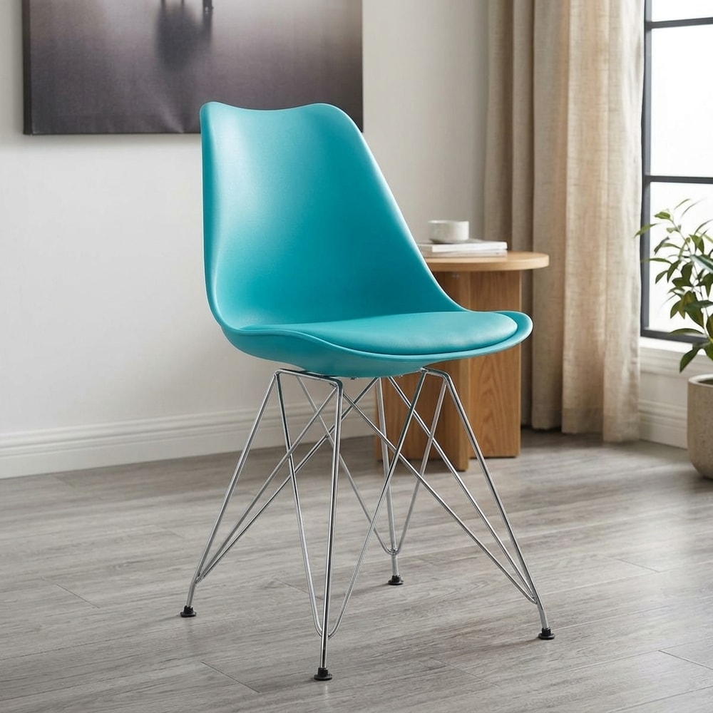 Silla de Diseño Turquesa y Base Cromada