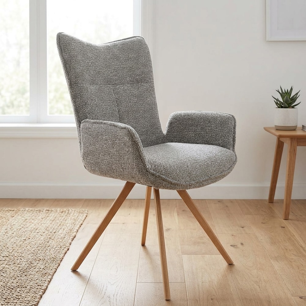 Silla comedor tejido gris y patas efecto madera