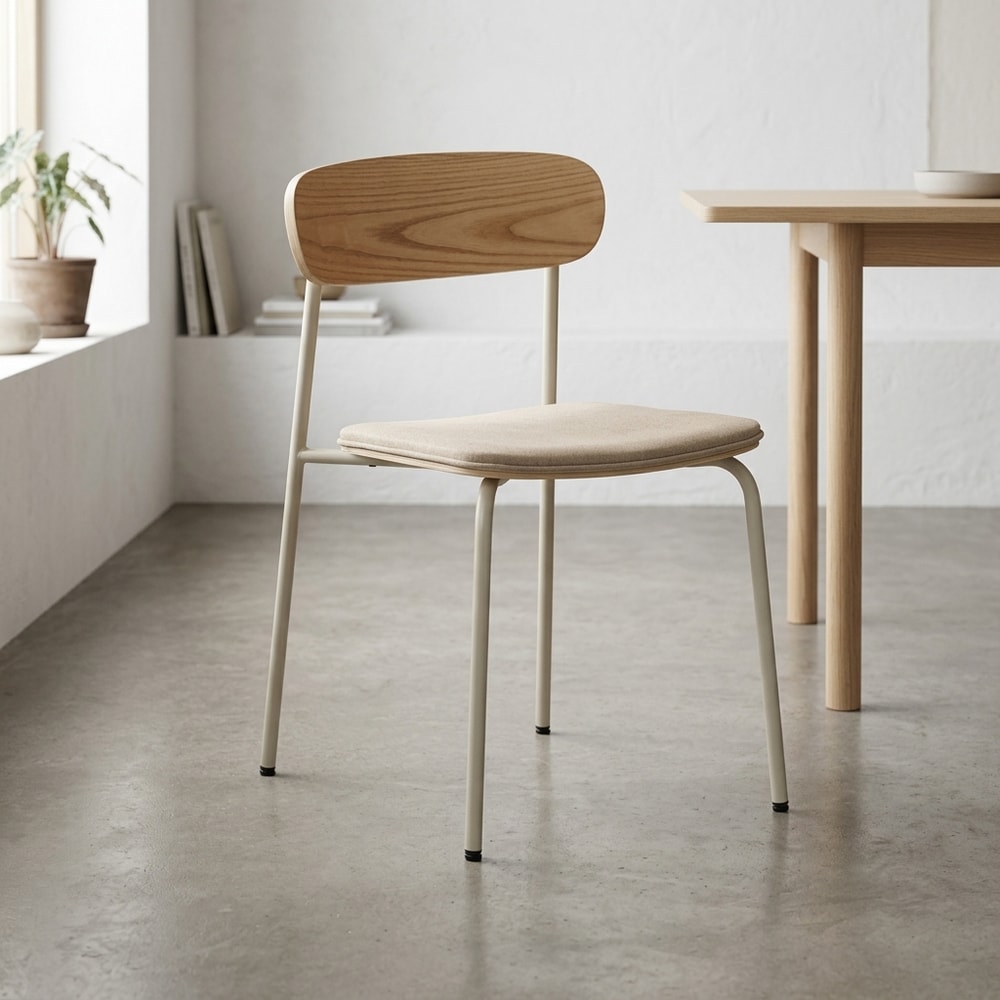 Silla de comedor nórdica beige y blanca