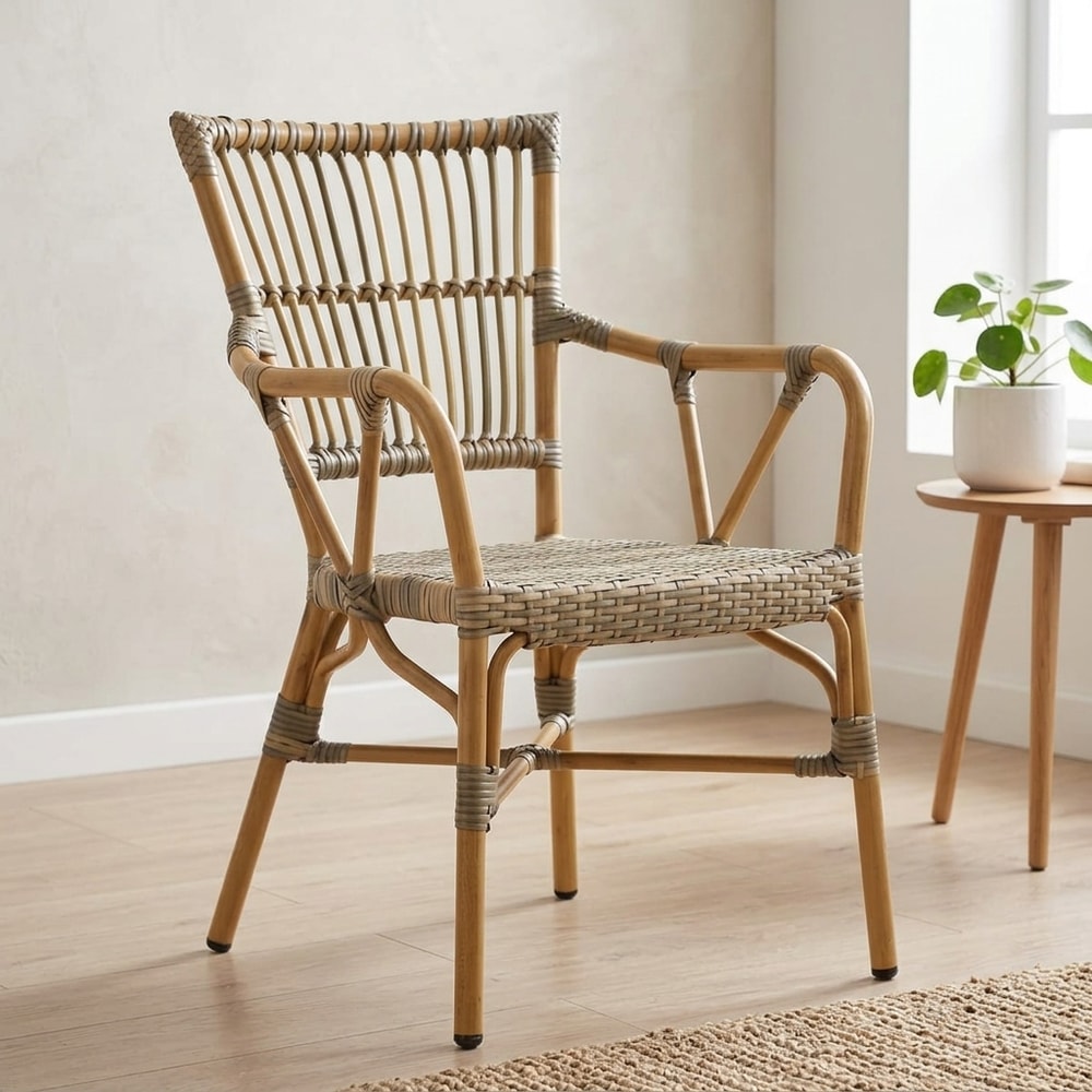 Sillón exterior apilable ratán marrón y gris