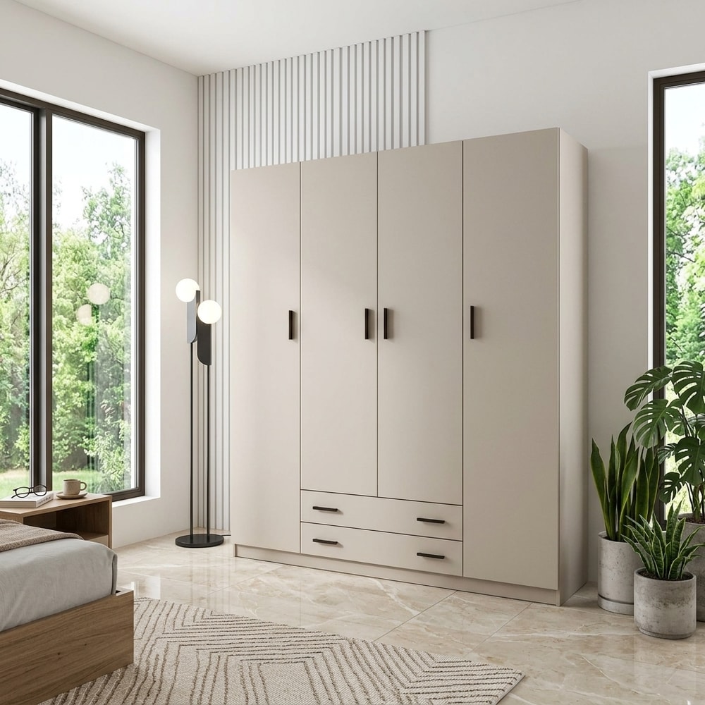 Armario de 4 puertas y 2 cajones beige