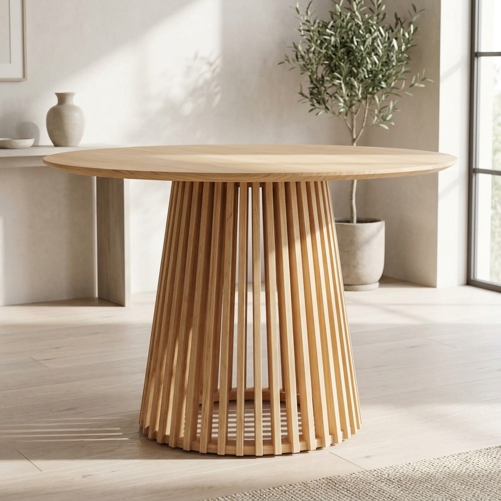 Mesa de comedor redonda en madera natural