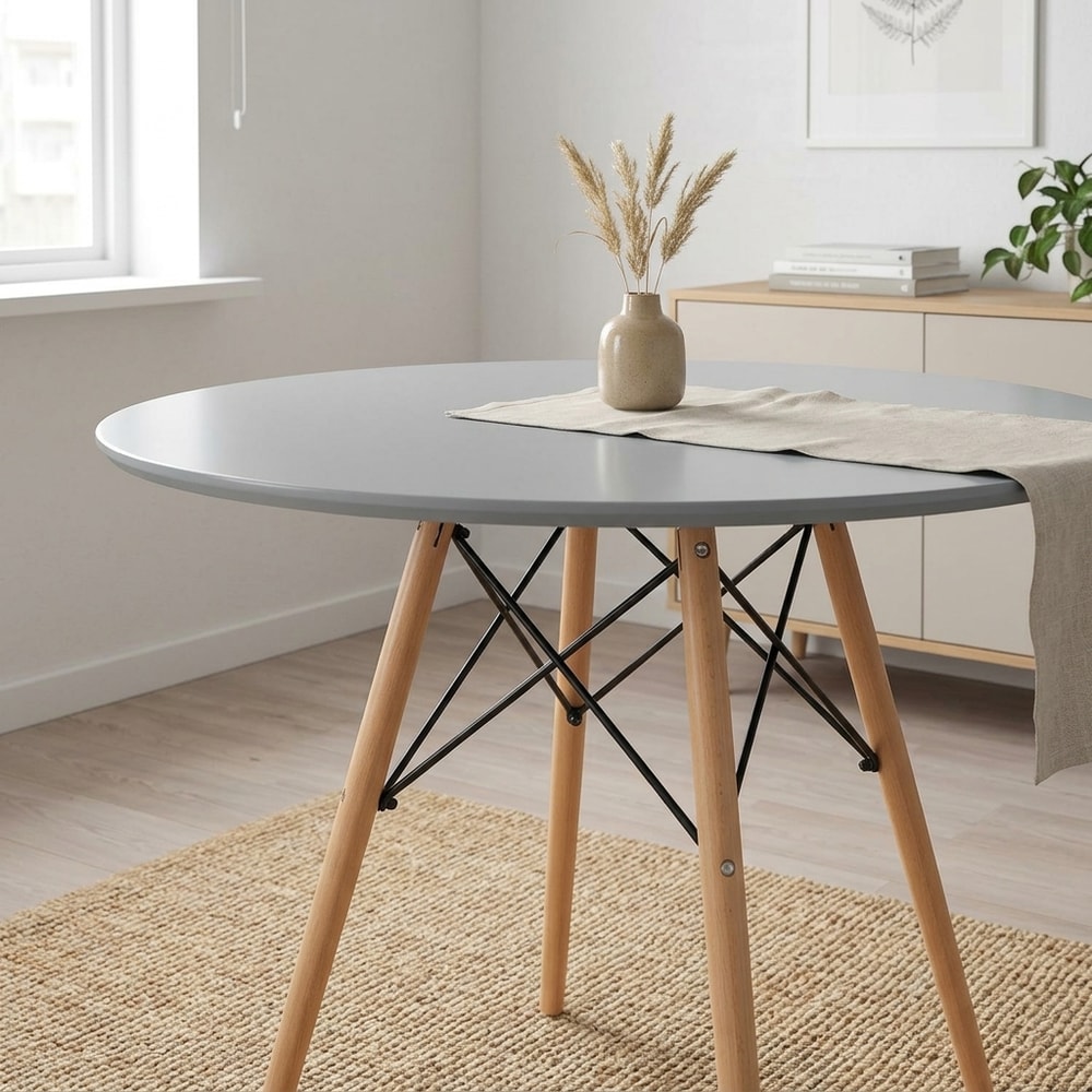 Mesa de comedor redonda nórdica gris