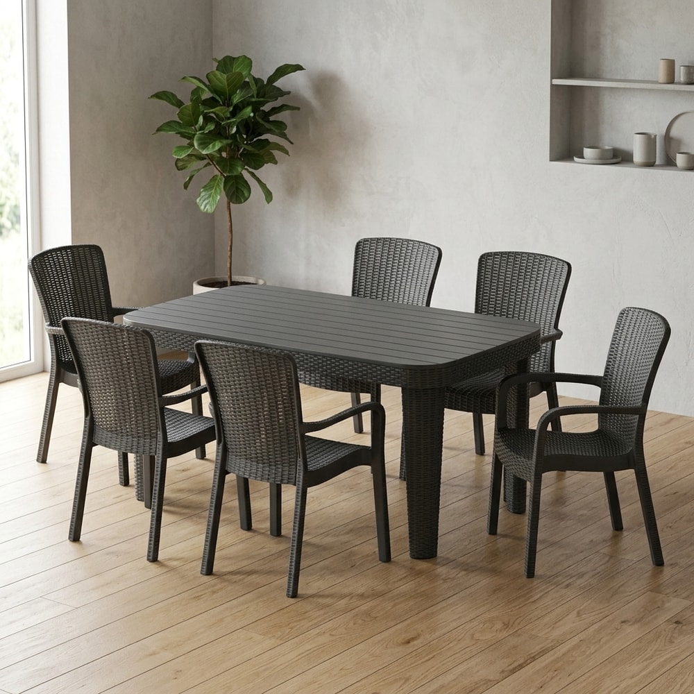 Mesa de exterior rectangular gris efecto rattán