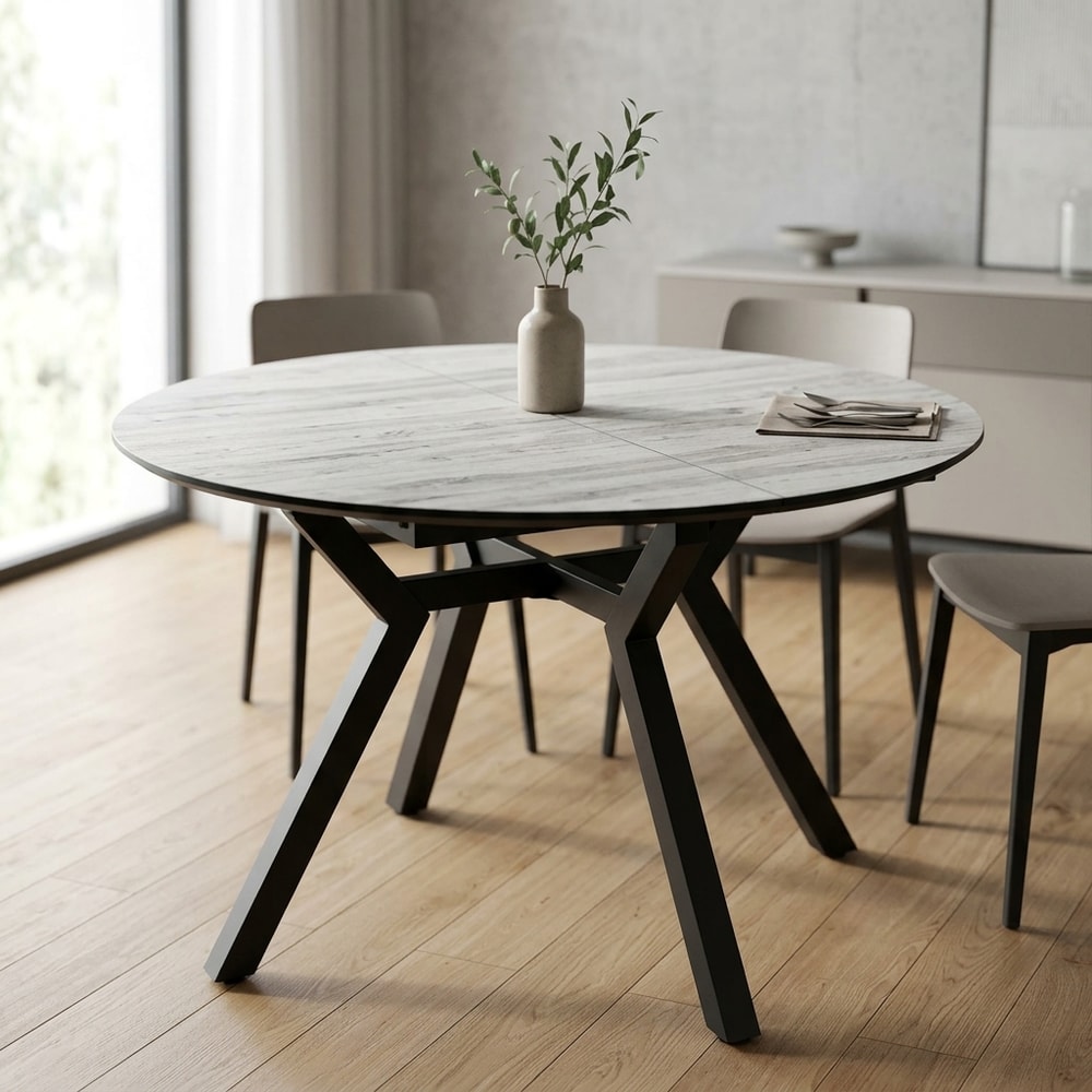 Mesa comedor extensible redonda artic y negro