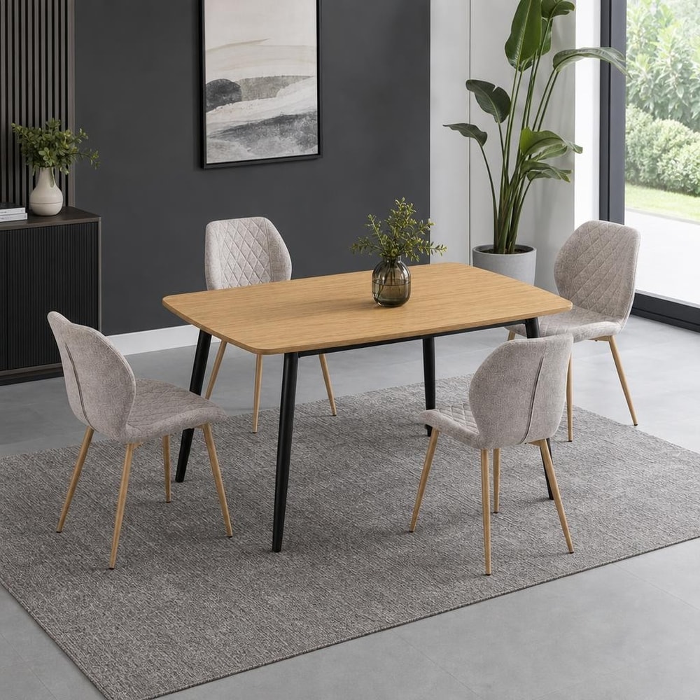 Mesa fija con 4 sillas tapizadas beige