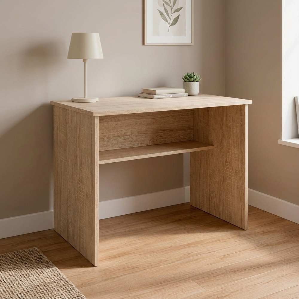 Mesa de estudio con estante inferior beige