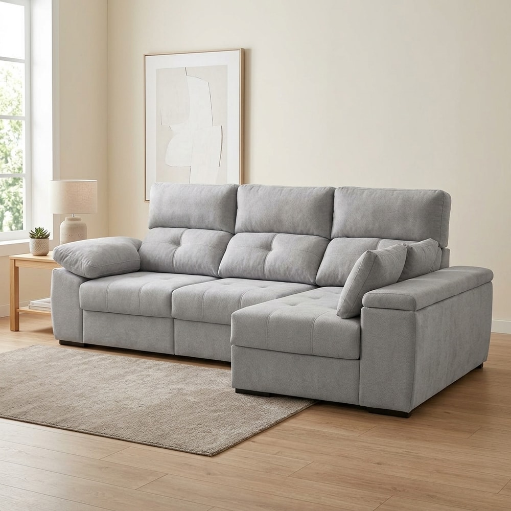 Sofá chaise longue 3 plazas perla con arcones