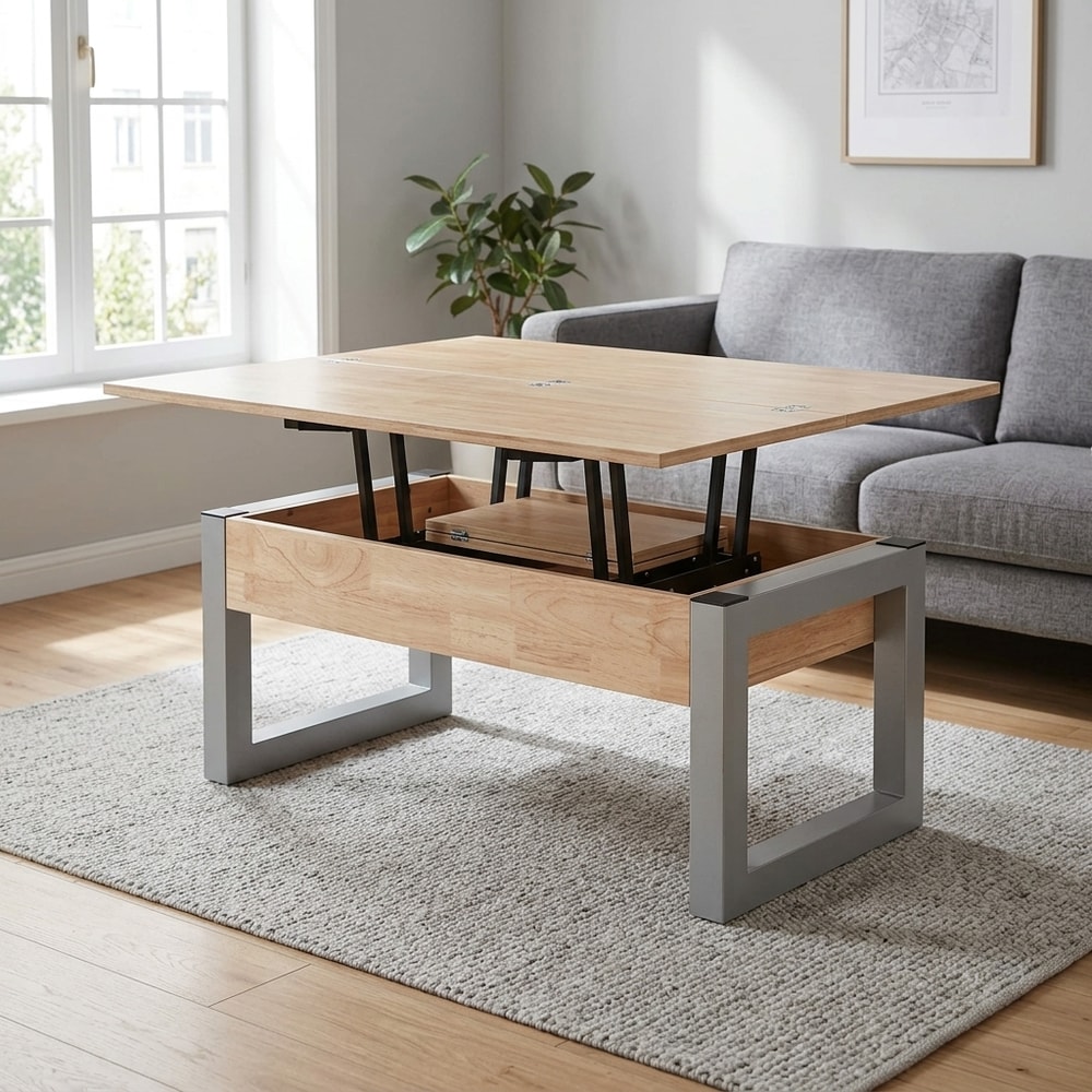 Mesa centro elevable y extensible roble blanco