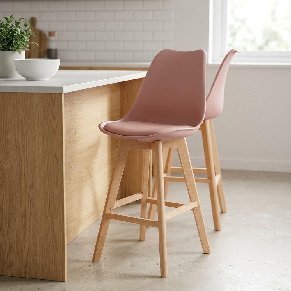 Taburete alto nórdico rosa y madera