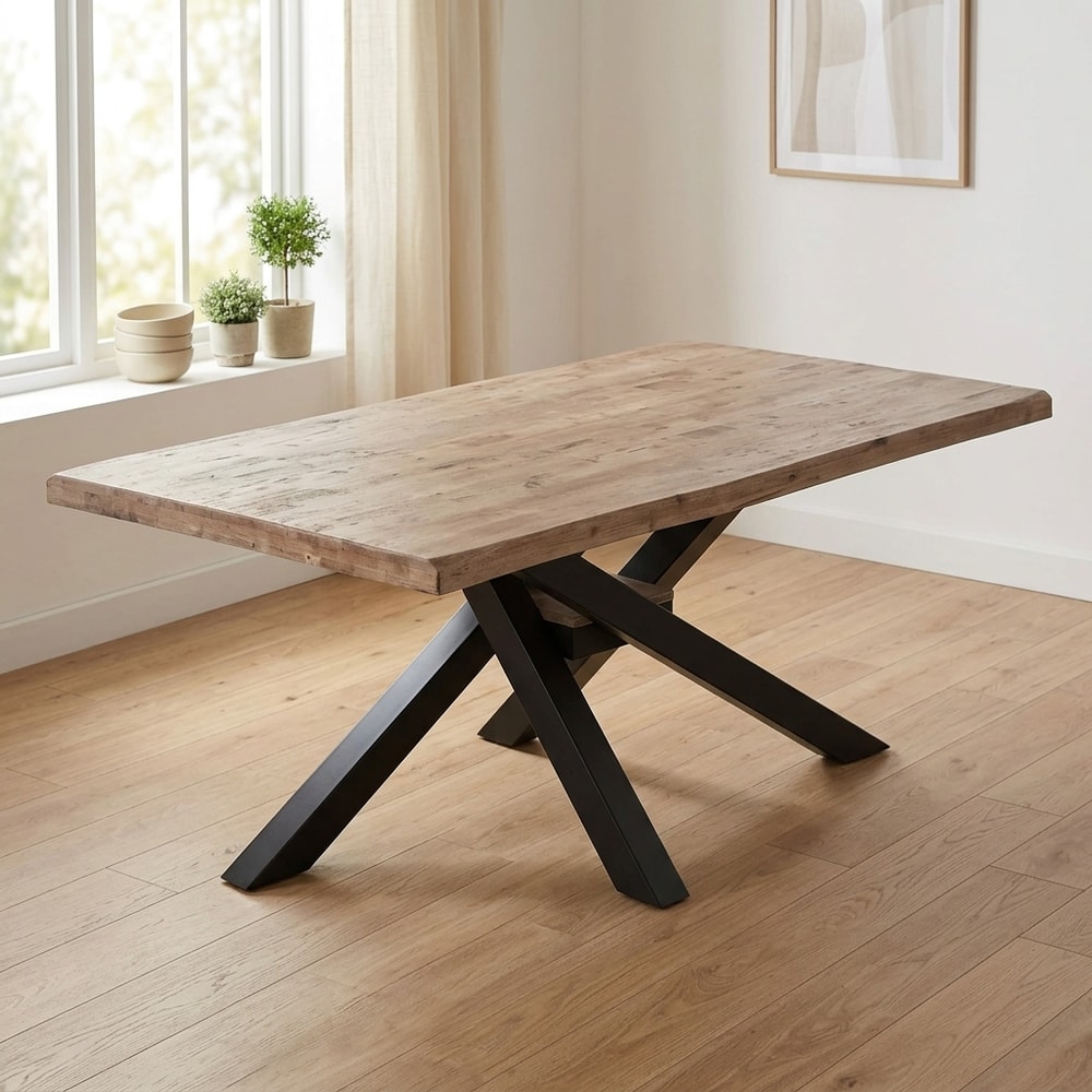 Mesa de comedor industrial roble y patas negras