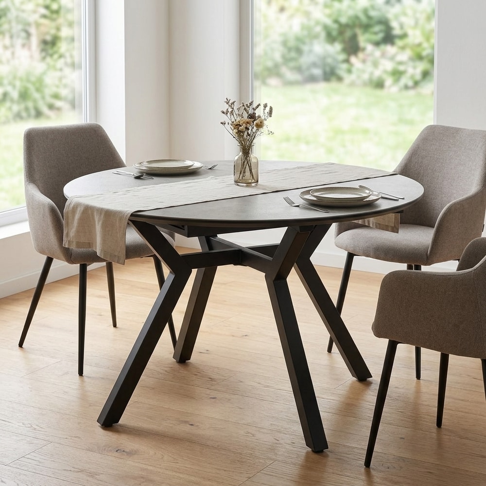 Mesa de comedor redonda extensible gris