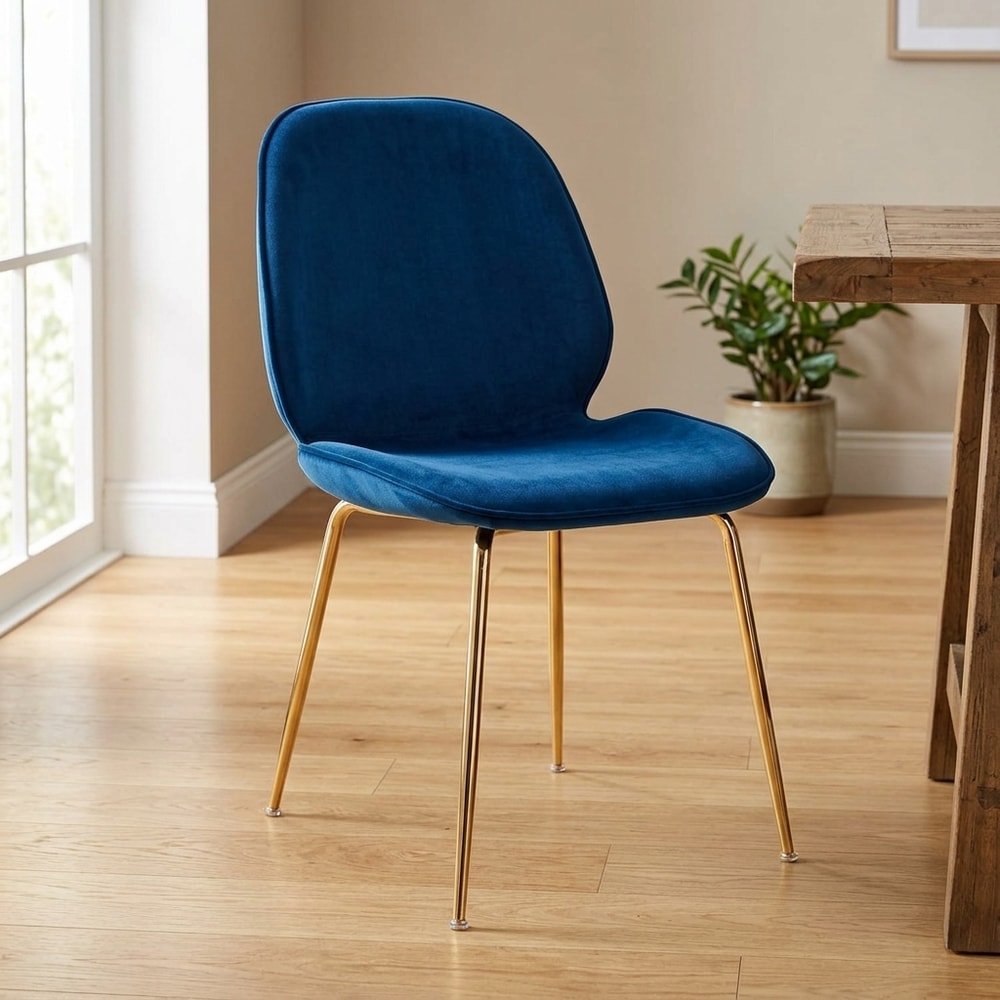 Silla comedor terciopelo azul y patas doradas