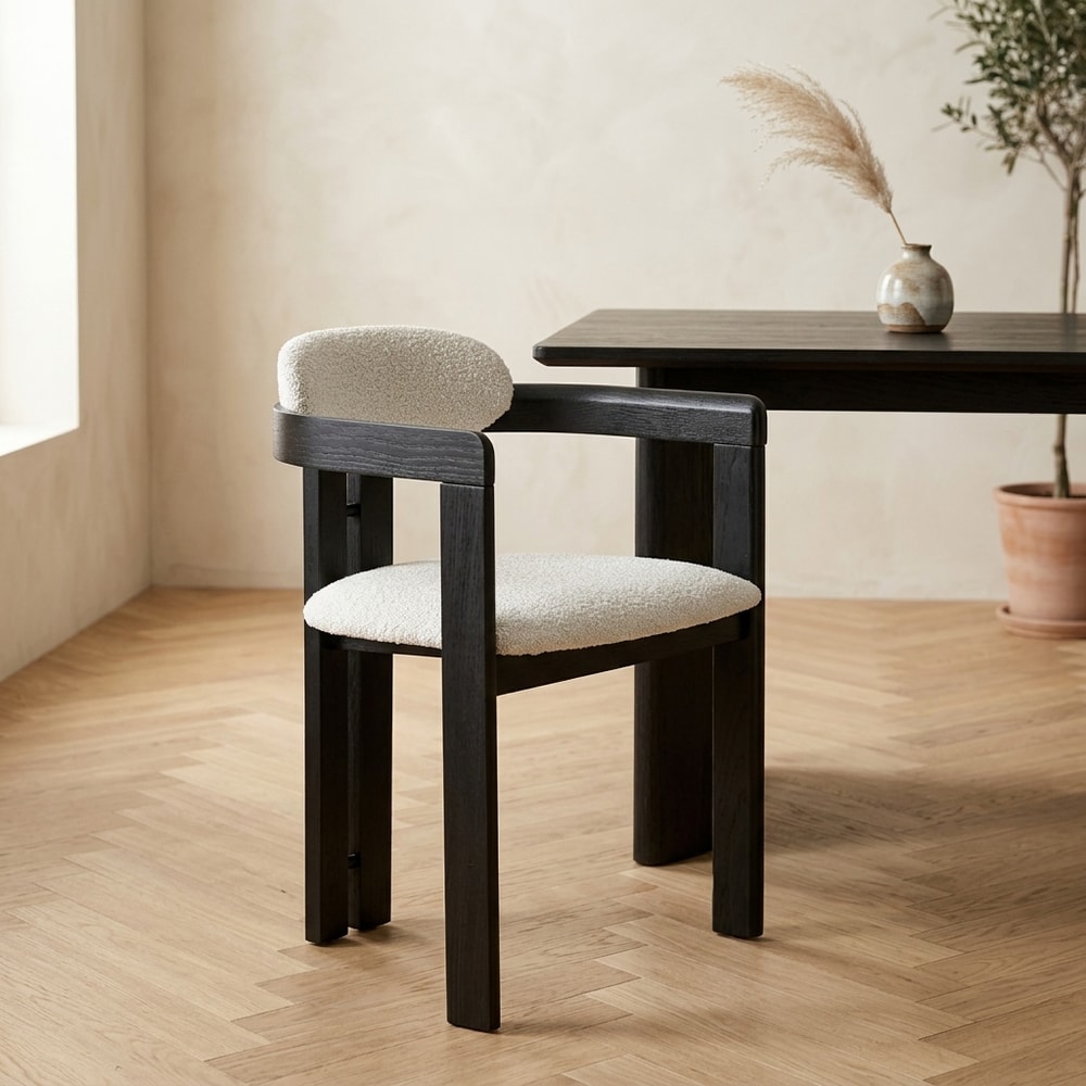 Silla de comedor con reposabrazos blanca y negra