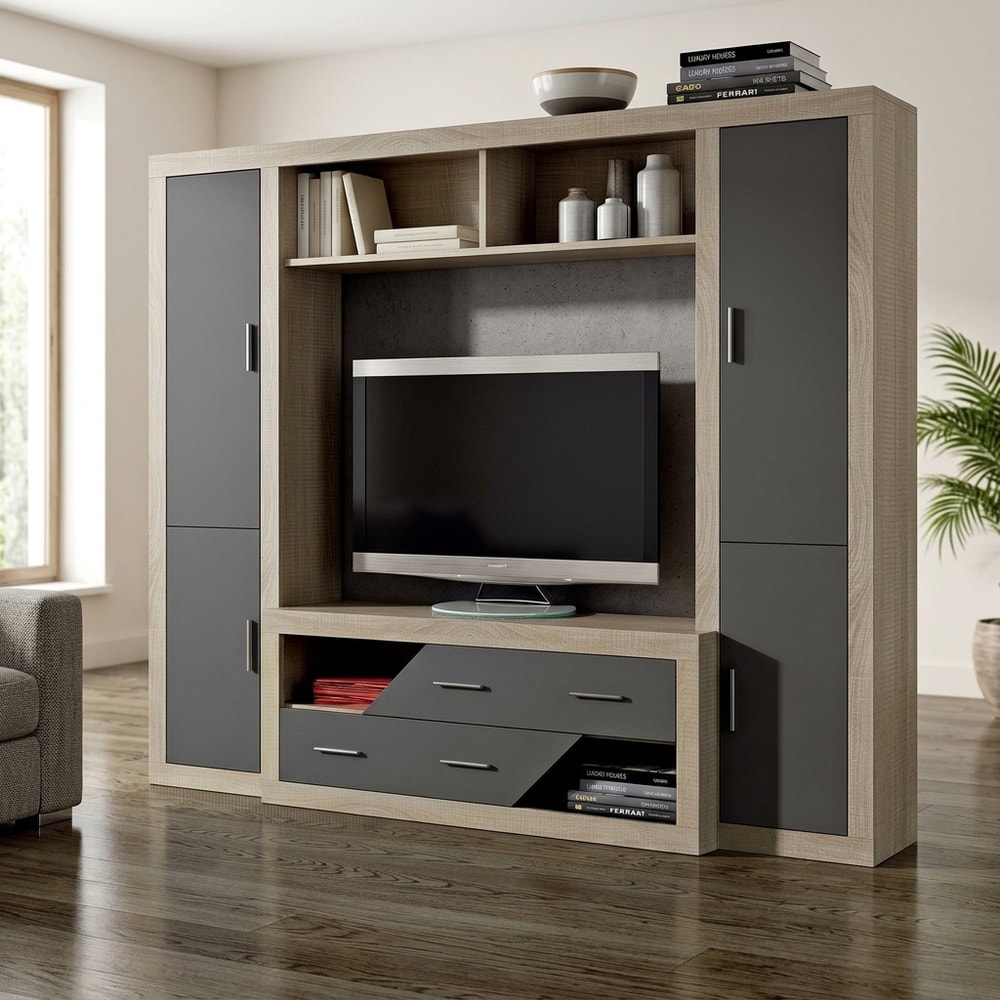 Mueble de TV bajo con 2 cajones diseño chaflán