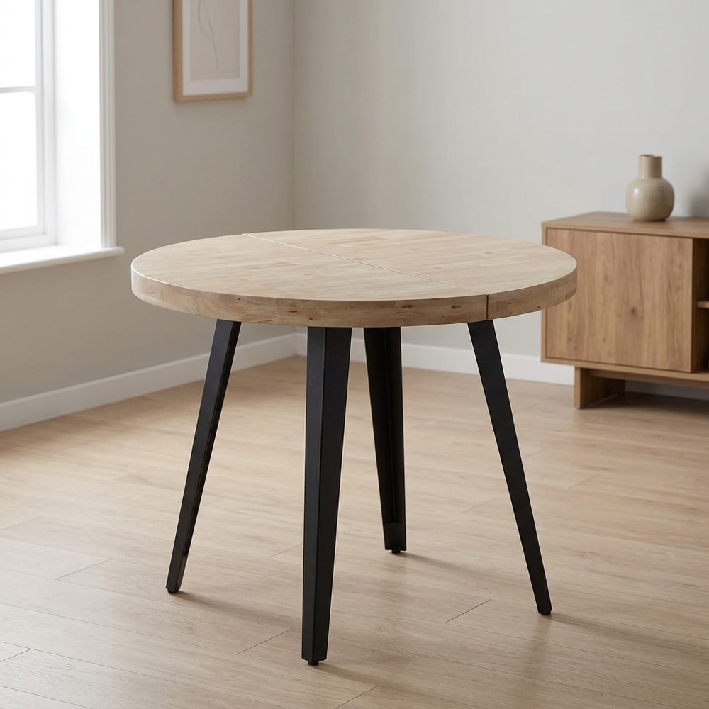 Mesa comedor redonda extensible roble y negro
