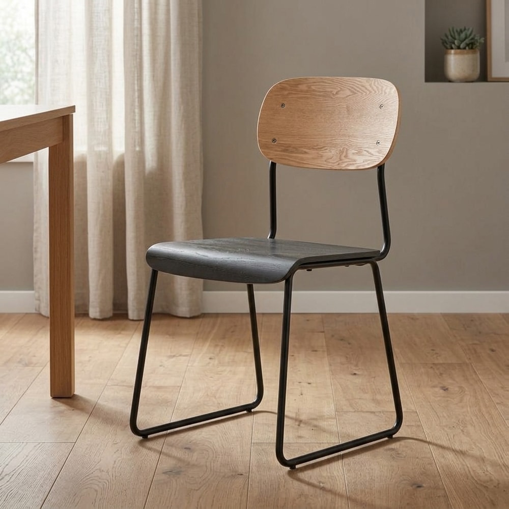 Silla de comedor moderna negra y madera natural