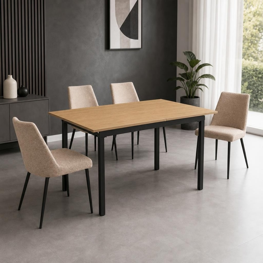 Mesa extensible con 4 sillas beige