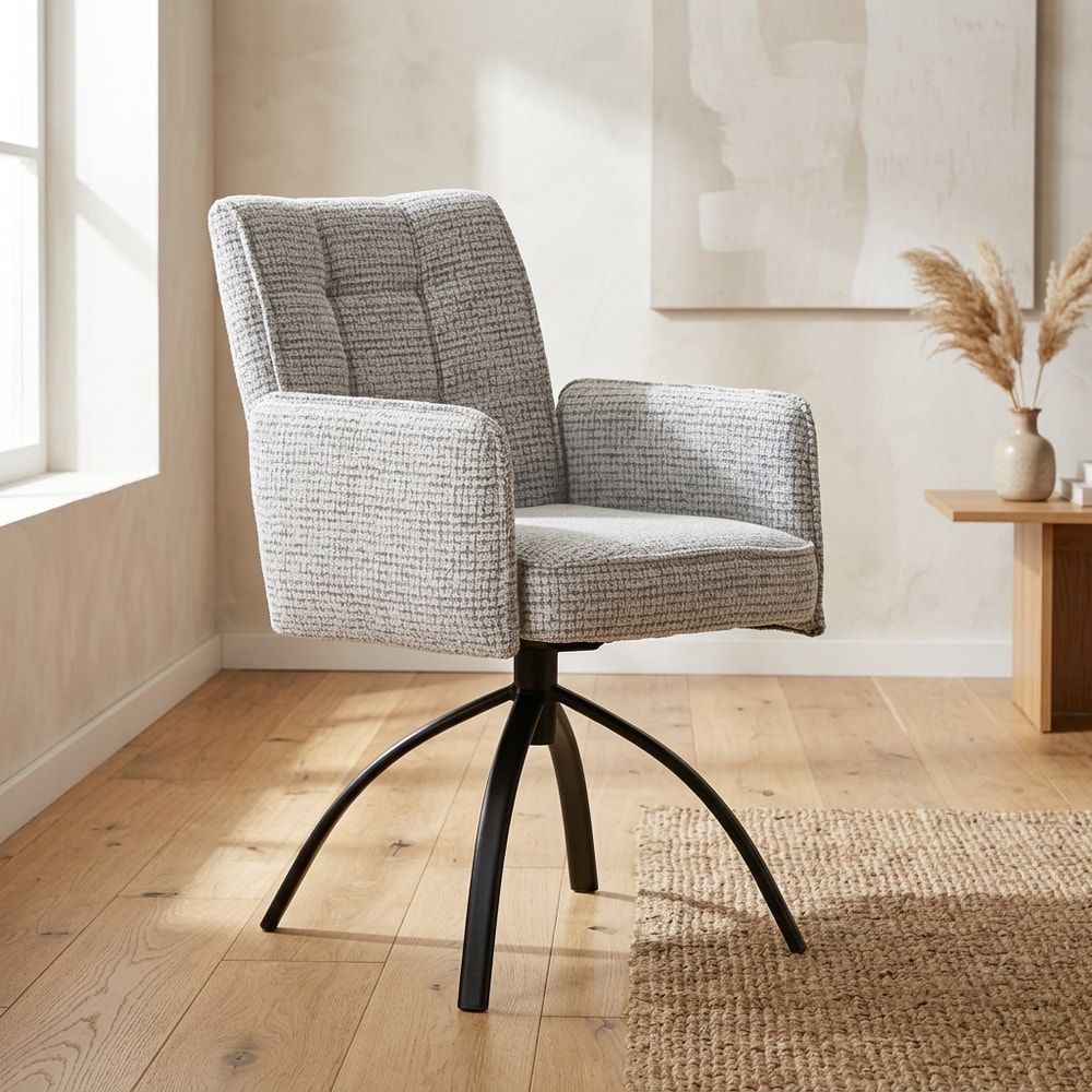 Sillón giratorio de comedor tapizado en gris