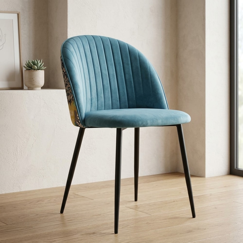 Silla de comedor terciopelo azul y estampado palm
