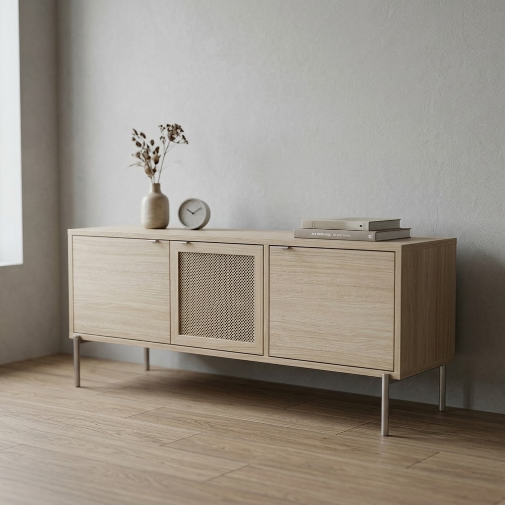 Mueble TV Minimalista Beige con Patas Metálicas