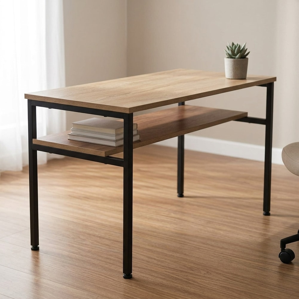 Mesa de centro industrial roble y metal negro