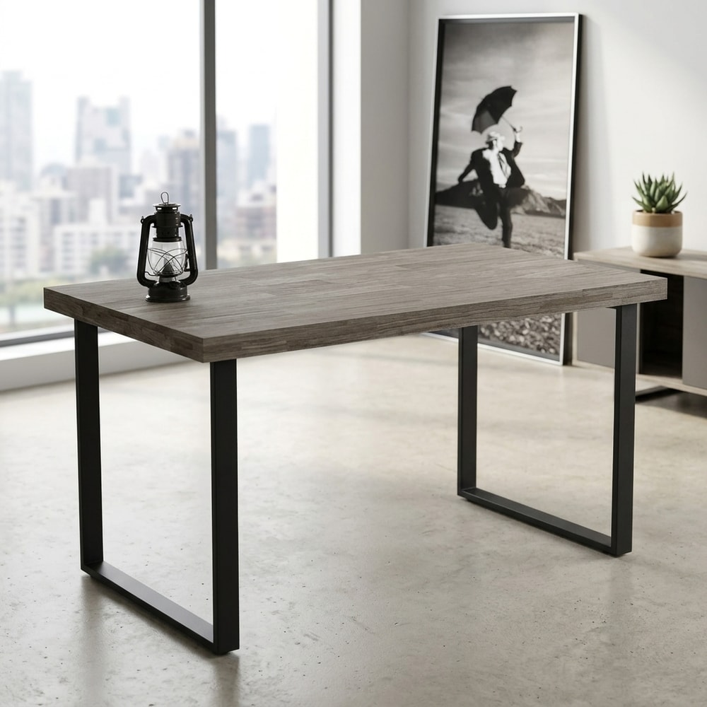 Mesa de comedor industrial roble y metal negro