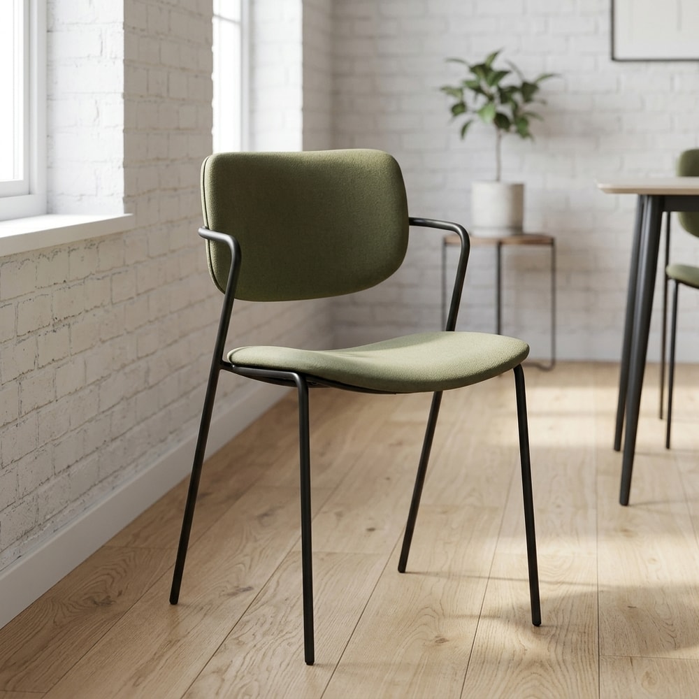Silla de comedor moderna verde oliva con brazos