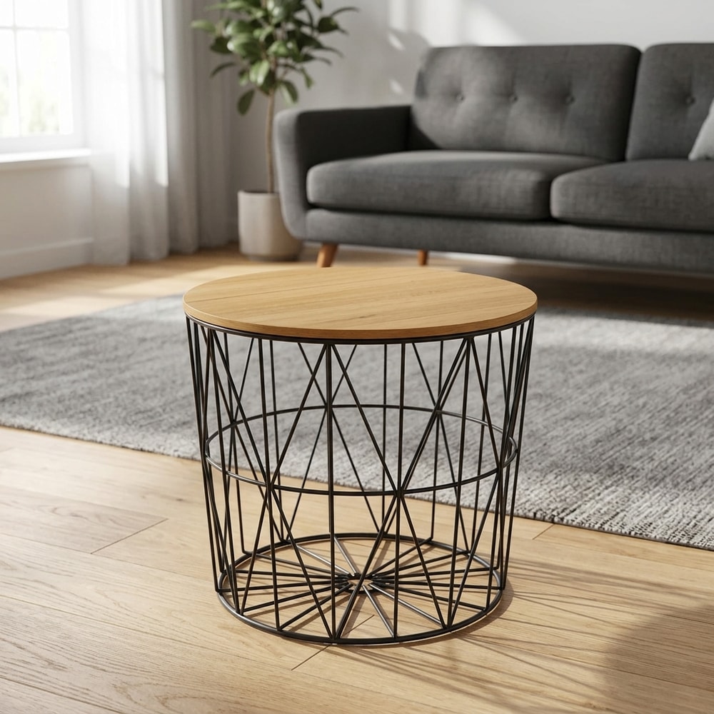 Mesa auxiliar redonda madera y metal