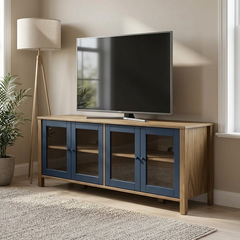 Mueble de TV madera pino azul y cera 4 puertas